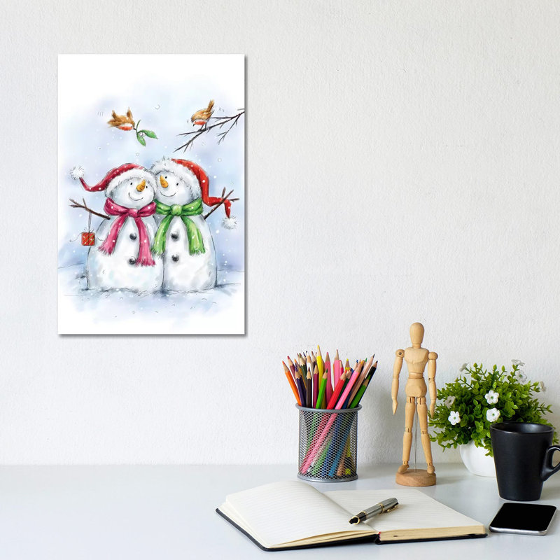 Two Snowmen IV by MAKIKO - Wrapped Canvas Print, 20.32 cm H x 30.48 cm W