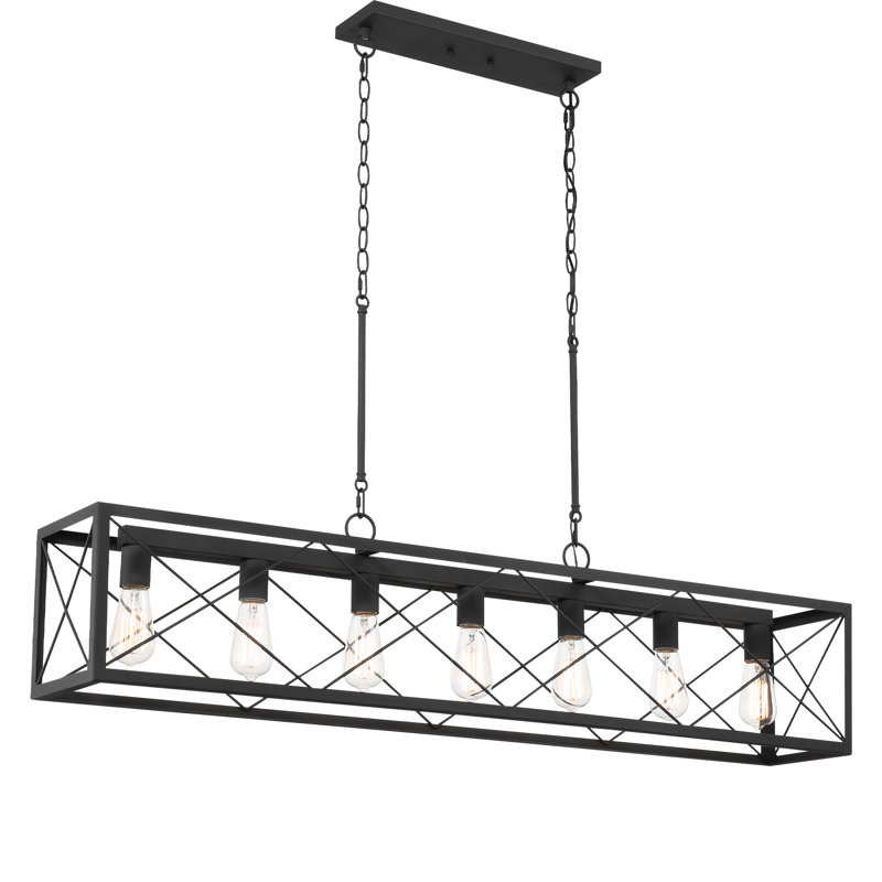 Lustre linéaire pour îlot de cuisine à intensité variable Evys, Zinc vieilli, 7, 109" H x 48" W x 7.87" D