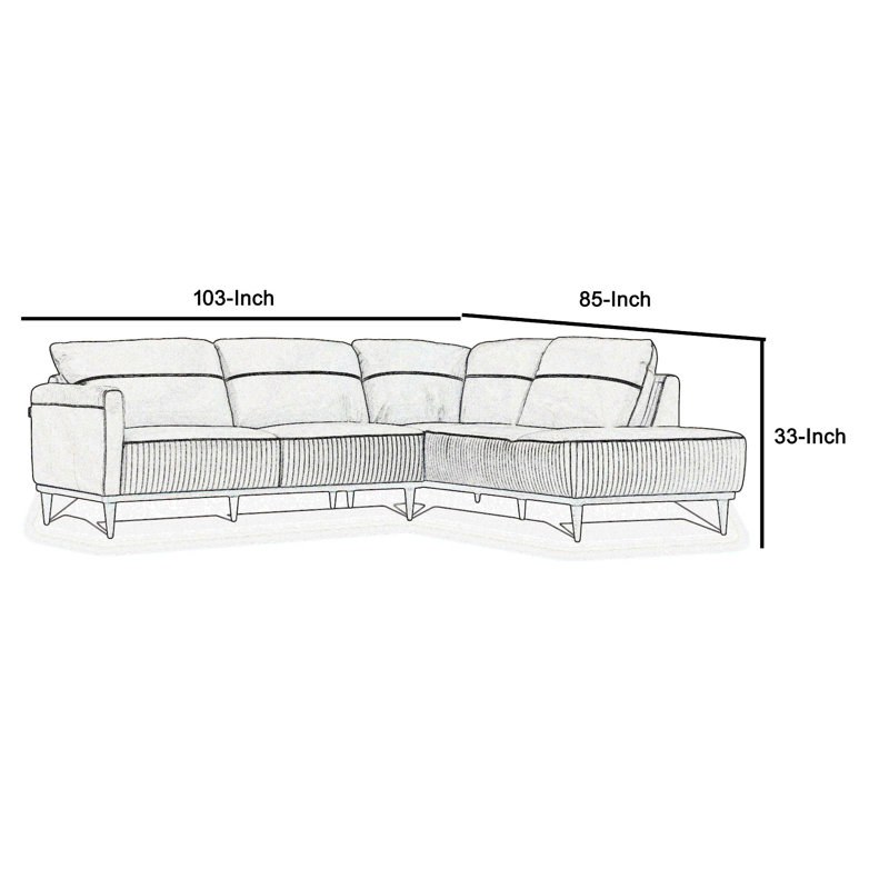 Auguste Faux Leather Sectional Right Hand Facing, Gray Faux Leather, Right Hand Facing