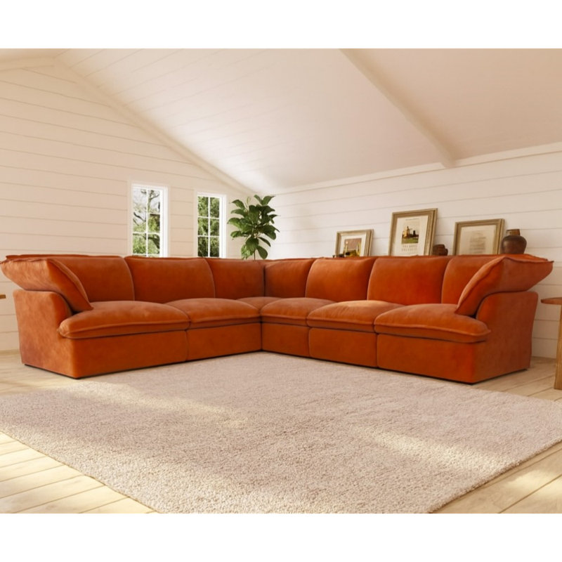 Canapé modulaire en velours Cielo Cloud Plus, Mélange de lin orange