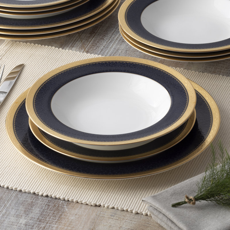 Noritake Odessa Cobalt 12-Piece Dinnerware Set, Service For 4, Gold