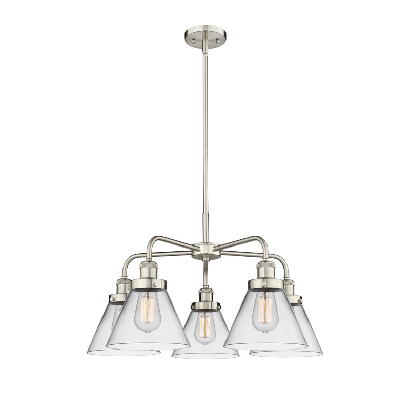 Lustre suspendu 5 lumières Cone, Clair, Nickel satiné