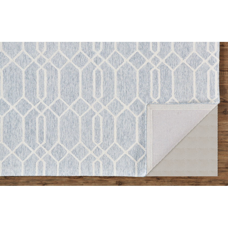 Tapis décoratif bleu/gris en laine Touffeté à la main binne, Rectangle 12 pi x 15 pi