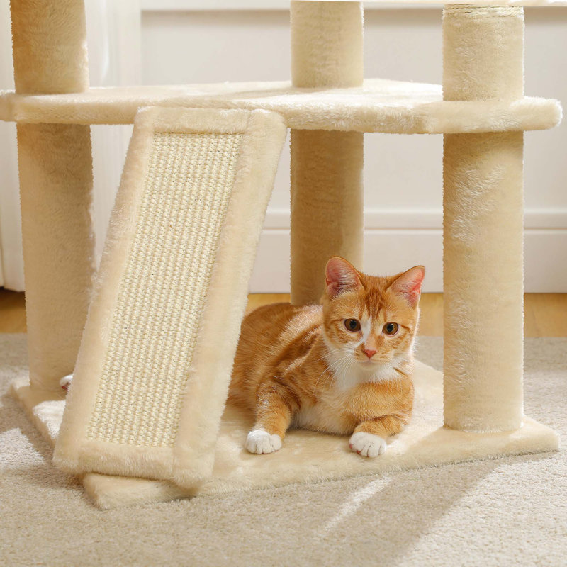 Tour d'escalade à plusieurs niveaux avec condo pour chat, arbre à chat avec planche à gratter, Beige