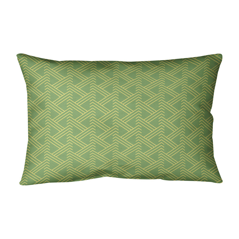 Coussin lombaire à motif Zig Zag, H 14 po x l 20 po, Vert/jaune, Polyester / Bourre en polyester