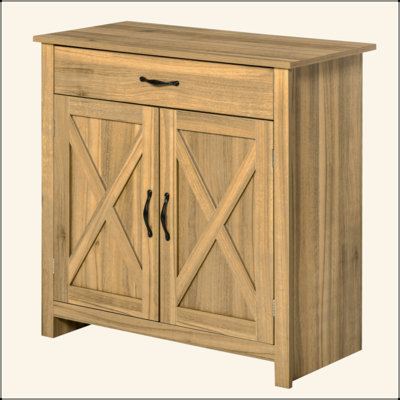 Farmhouse Sideboard Buffet Cabinet, Barn Door Coffee Bar Cabinet With Drawer And Adjustable Shelf, Kitchen Cabinet For Living Room, Entryway