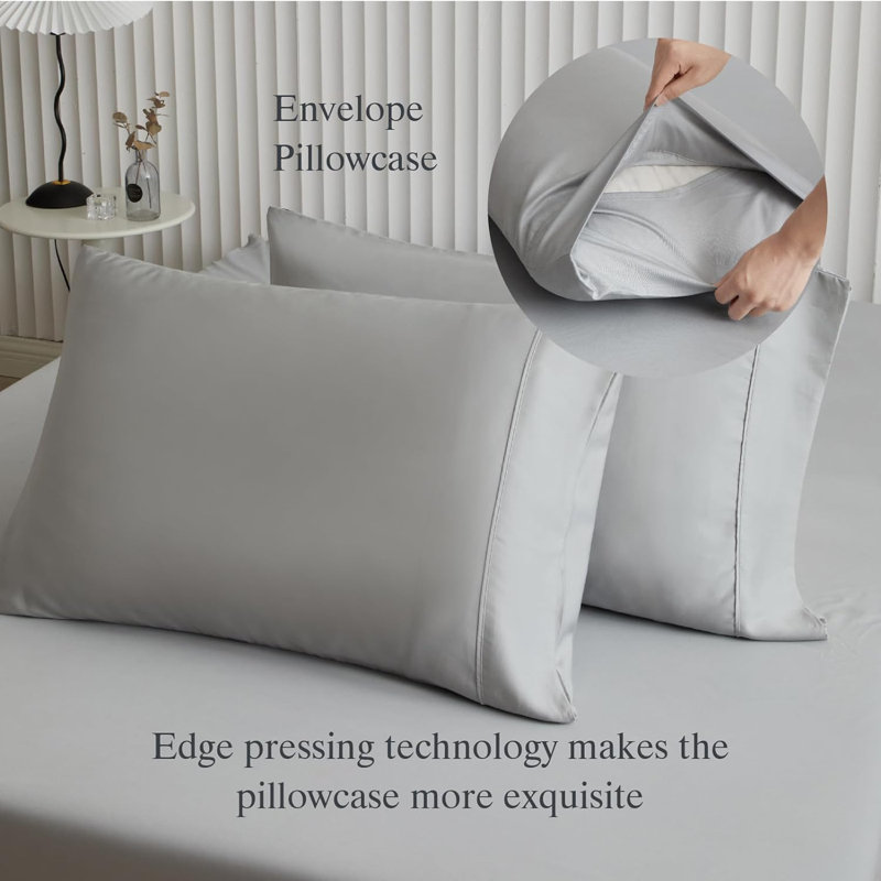 Ensemble de draps pour chambre d'amis TENCEL, Gris, Ensemble de draps pour grand lit avec 3 pièces su