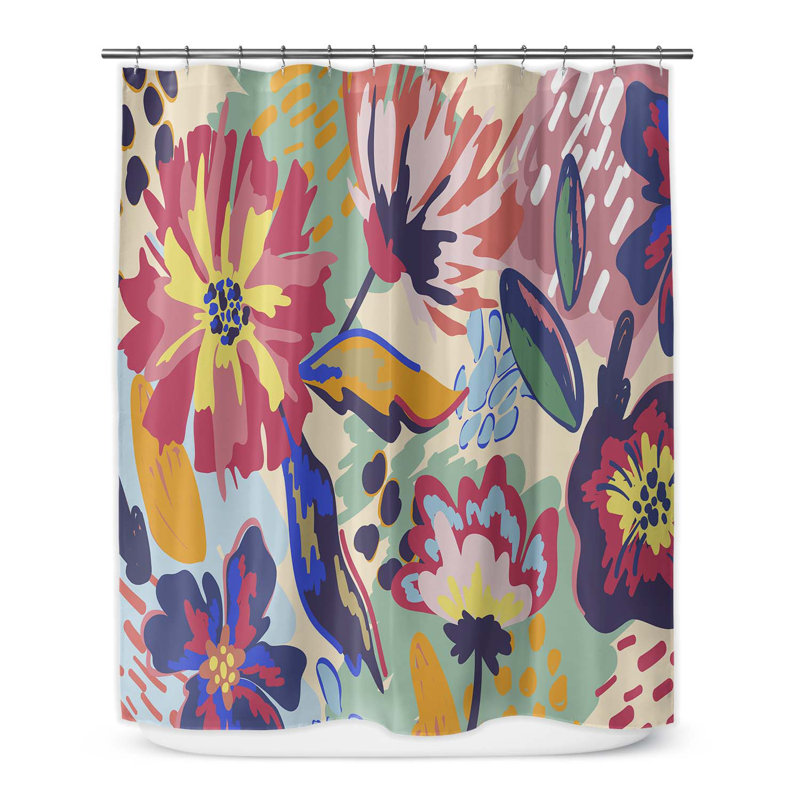 Rideau de douche simple à motif floral Betsabet, H 70 po x l 71 po