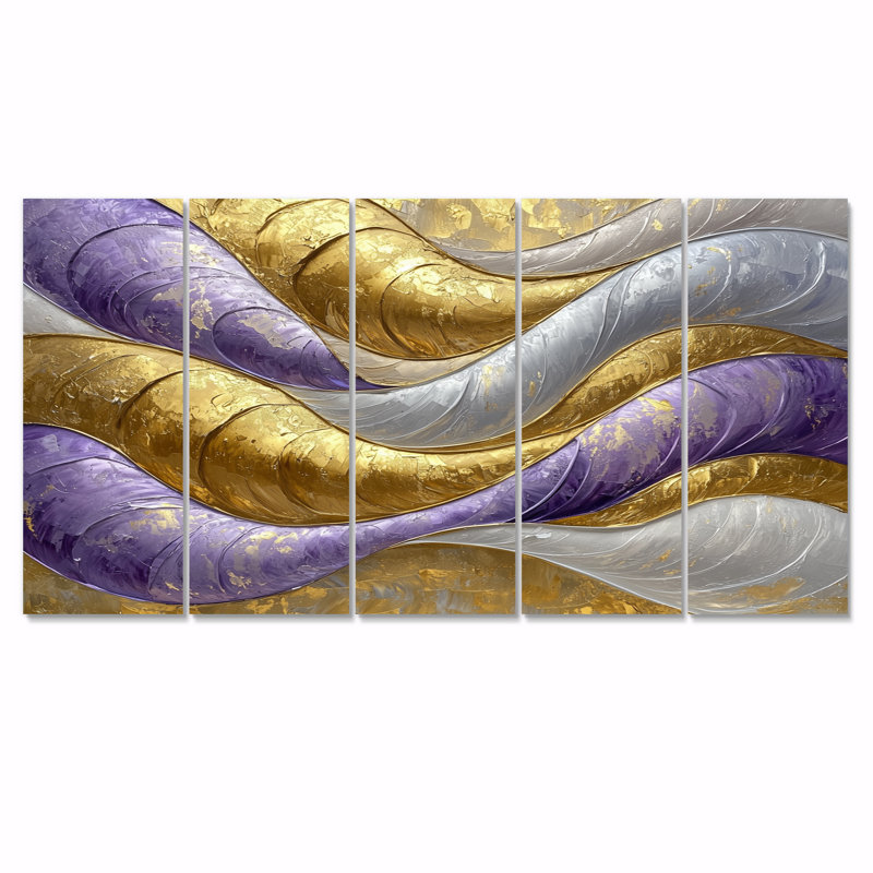 Olivya - art mural vagues - art mural moderne sur toile, H 32 po x l 80 po, 5