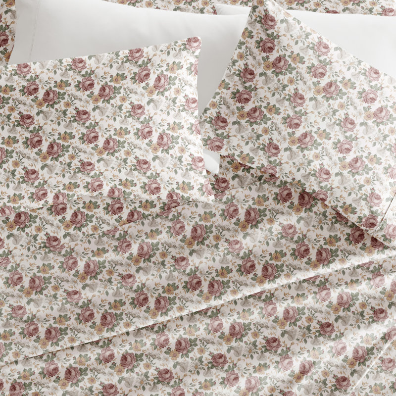 King Ivory Floral Microfiber Sheet Set with 16-inch Pocket Depth