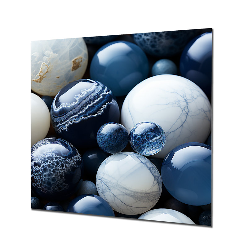 Blanc et bleu sphère de saphir - art mural en pierre géode métallique, H 16 po x l 16 po