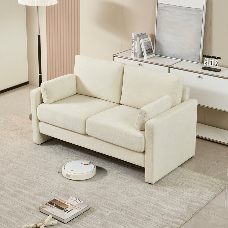 Petit canapé Modern Modern de 58,66 po, causeuse de style Mid-Century en chenille avec coussins de dossier et canapé d'appoint