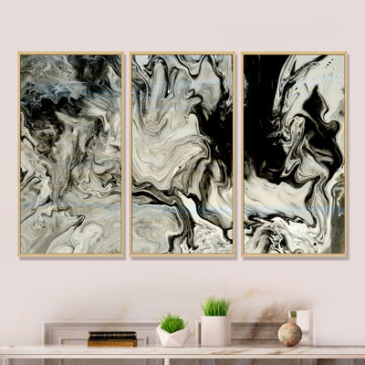 Blanc, gris et blanc peint à la main en marbre acrylique VII - ensemble d'art moderne sur toile encadrée moderne de 3