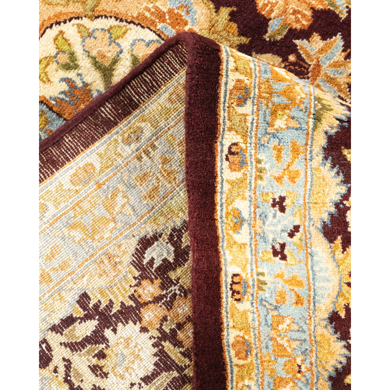 Tapis traditionnel rouge en laine noué à la main 6 pi 1 po x 9 pi 10 po