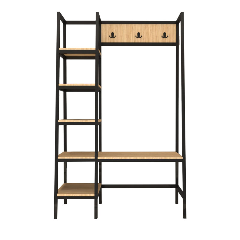 Meuble de couloir moderne avec pieds en métal thermolaqué, finition chêne et noir, 63,0 po x 67,0 po x 15,7 po | Panneau de particules 100% enduit de mélamine, durable et élégant | Parfait pour le vestibule et le décor industriel