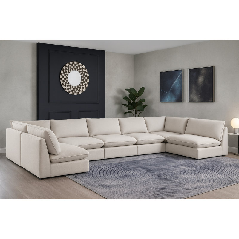 Canapé modulaire de coin symétrique de 200 po de largeur Tupman, Tissu beige texturé en lin