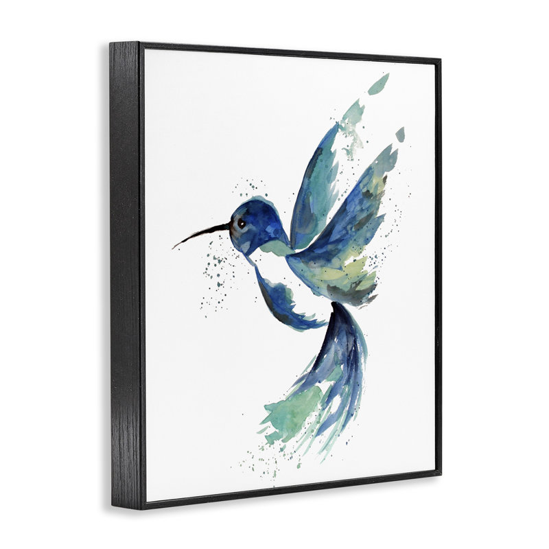 Art moderne de giclée de colibri bleu moderne par Sebastian Grafmann, H 14 po x l 11 po, Giclée encadrée noir minuit