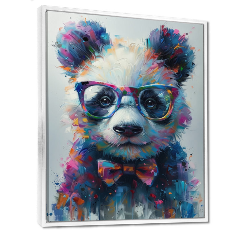 Illusion de portrait de panda noir et rouge, Cadre flottant blanc, H 24 po x l 32 po x P 1 po