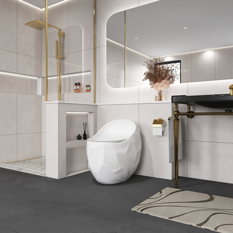 Toilette simple en forme d'œuf blanc brillant de 1,28 po - conception unique avec commodité dans la salle de bain, siège à dégagement rapide, fonction, parfait pour la propreté, eau, hauteur standard pratique et esthétique