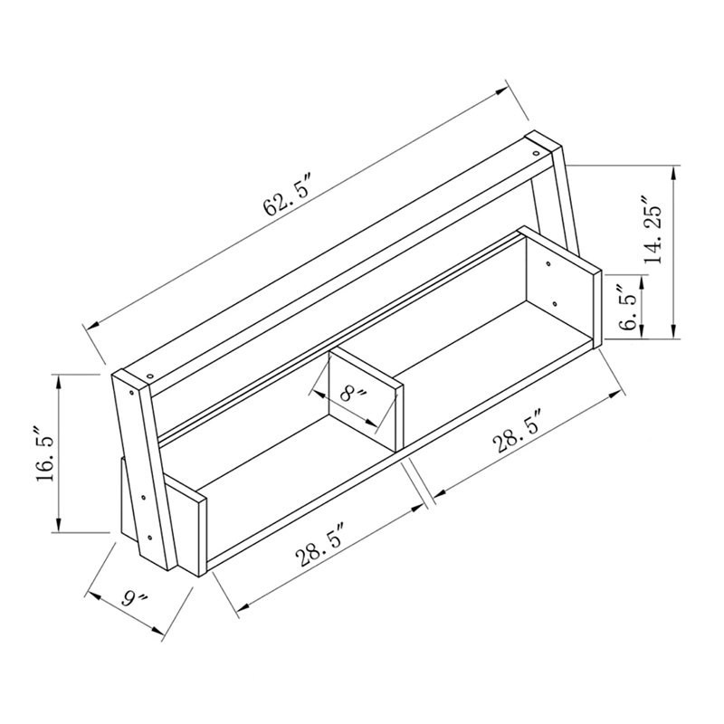 Fresquez 2 Piece Floating Shelf, Weathered White, 16.75" H x 62.5" W x 9" D