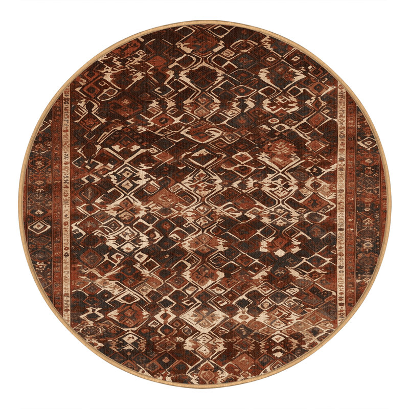 Tapis brun lavable à la machine, Rond 3 pi x 3 pi