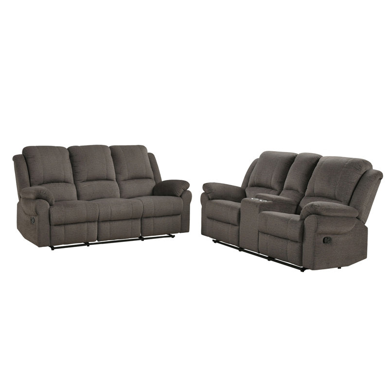 Ensemble 2 pièces: canapé inclinable et causeuse console, chenille brune, Brown 2-piece Set