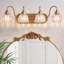 Appliques murales dorées vintage pour salle de bain, 4 lampes tulipe en cristal clair, fini laiton antique mat, style milieu du siècle, pour chambre ou couloir, faciles à installer.-1862601898-1862601900