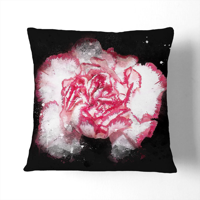 Carnation Flower Paint Splash Cushion with Filling, Black, 40cm H x 40cm W x 15cm D