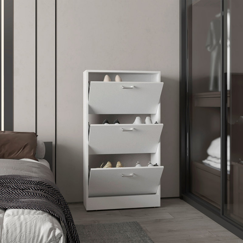 Range-chaussures, 3 portes, 3 tablettes, Blanc