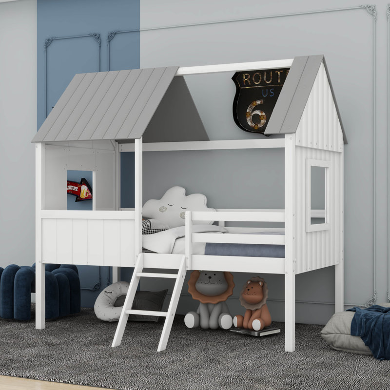Hicksville Kids Twin Loft Bed, White/Gray