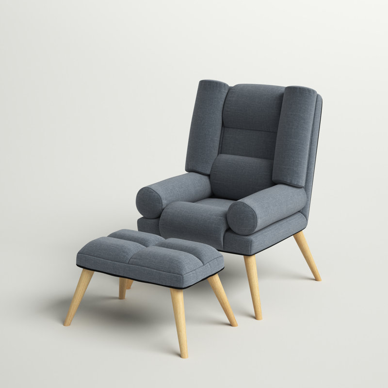 Denzel Upholstered Accent Chair with Footstool, Grey