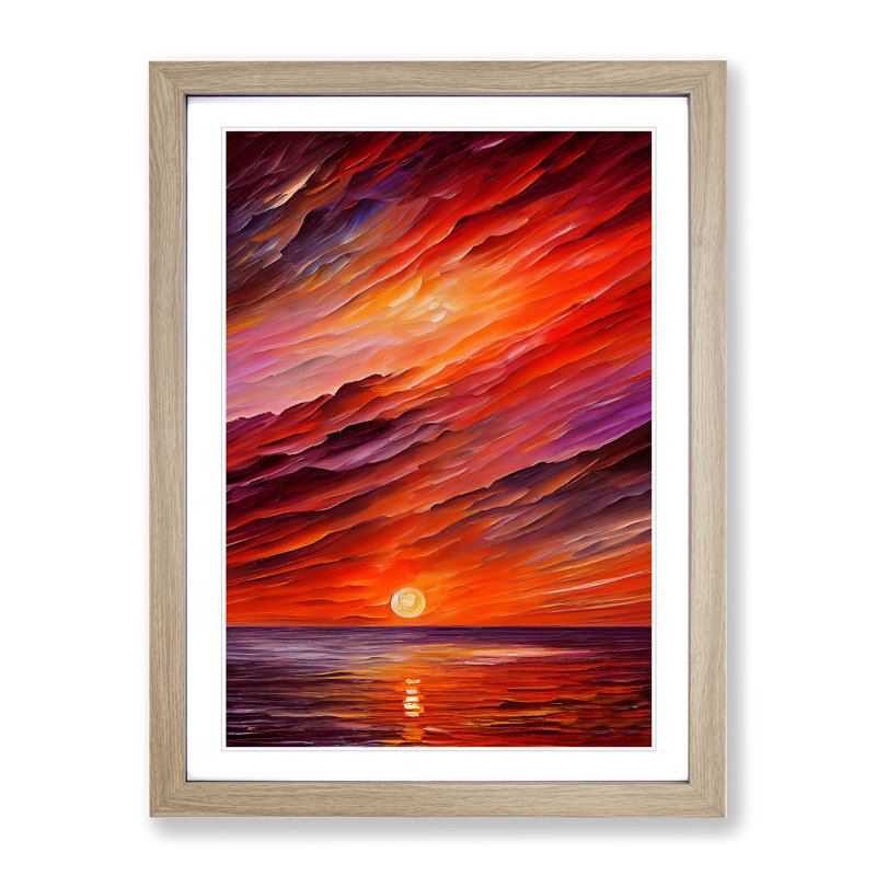 Ocean Sunset View No.7 - Framed Print, 46cm H x 34cm W x 2cm D, Oak
