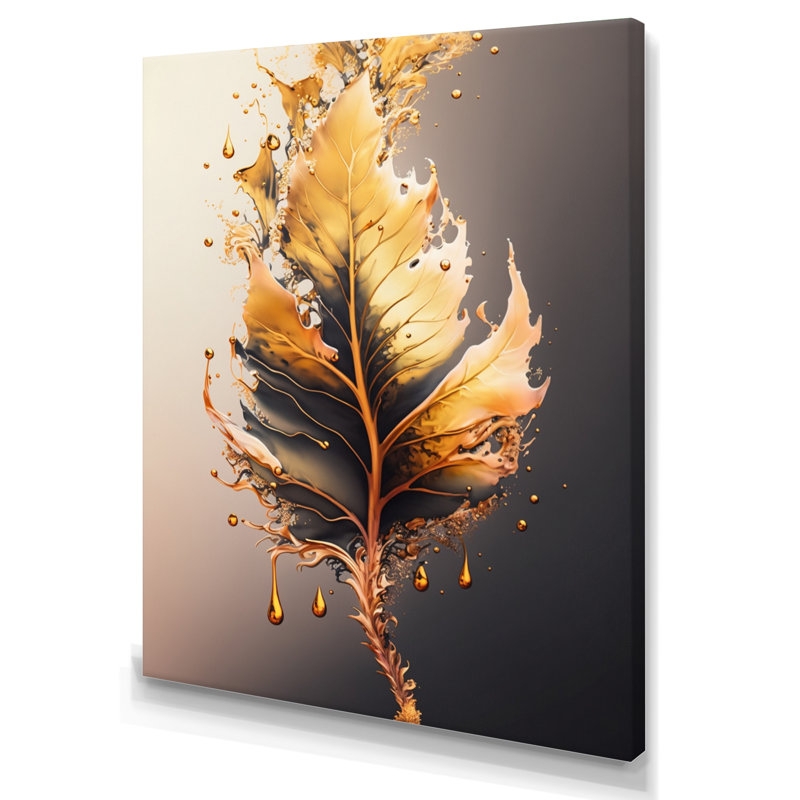 «Liza Gold Abstract Leaves II», art mural sur toile floral et botanique, H 32 po x l 24 po x P 1 po, Toile tendue