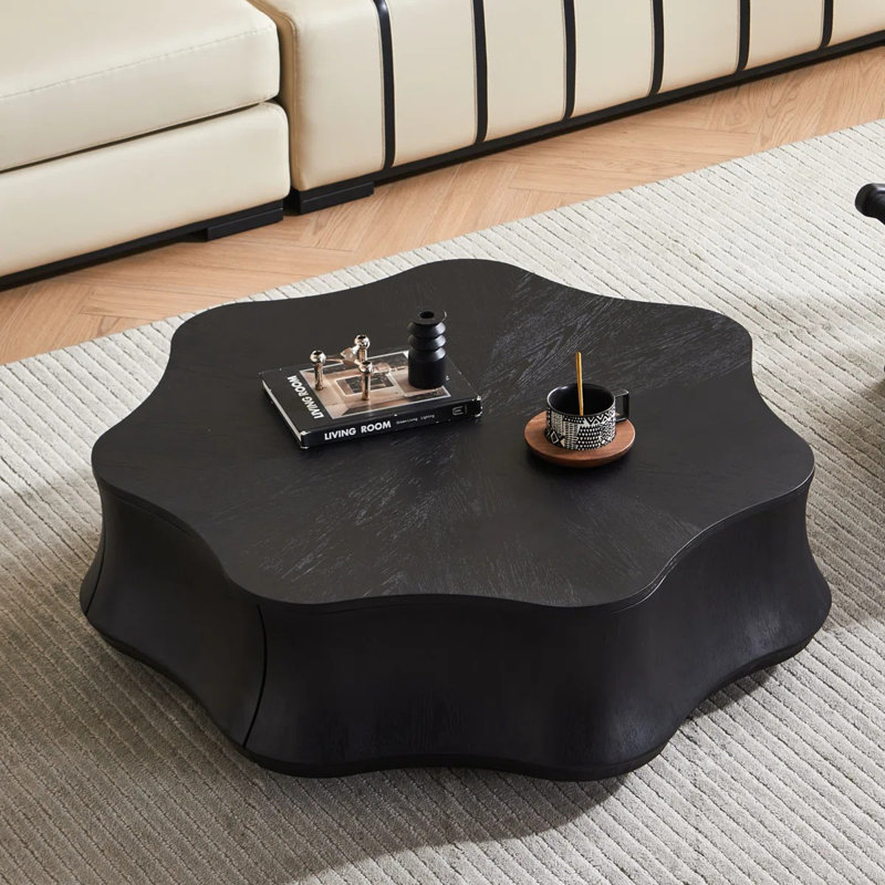 Table de salon 39,4 po moderne à grain de bois noir en forme de nuage