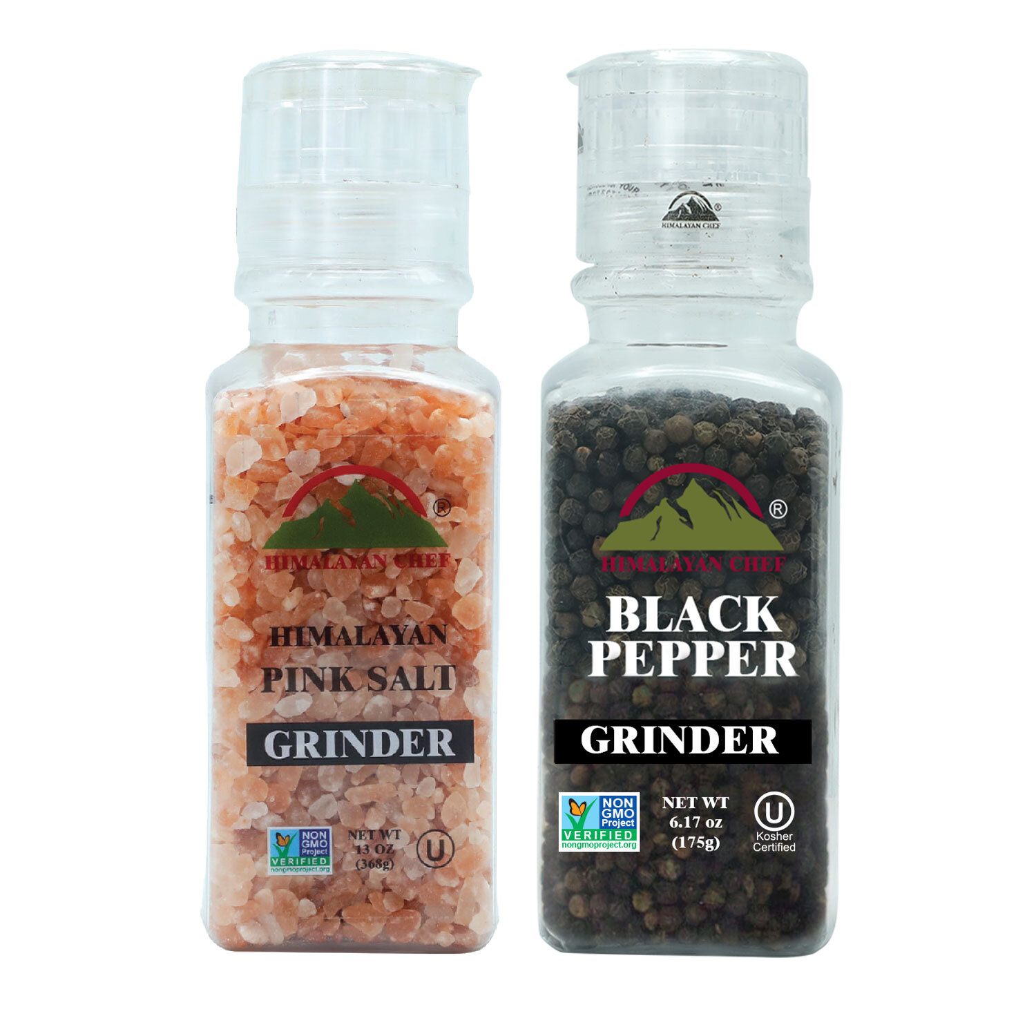 Hotder Premium Pepper Salt Pepper Grinder Set of 2-Refillable Coarseness Adjustable Pepper Mill Shaker with Glass Body Christmas Gift( Two Pack)
