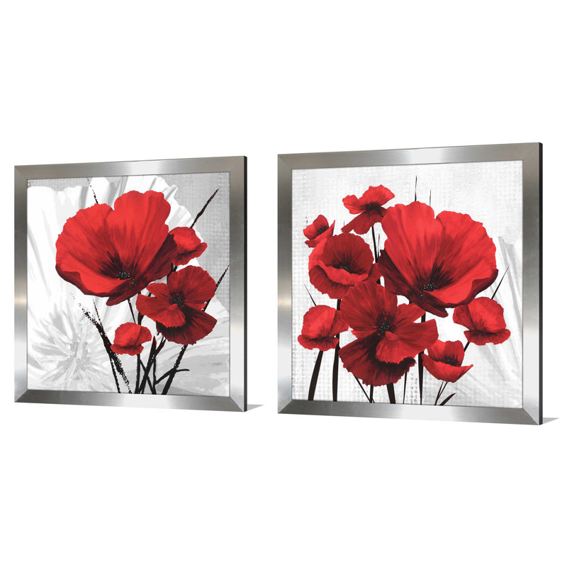 «Big Red Poppies I», ensemble de 2 impressions, H 25,5 po x l 25,5 po x P 1 po, Encadrement argenté