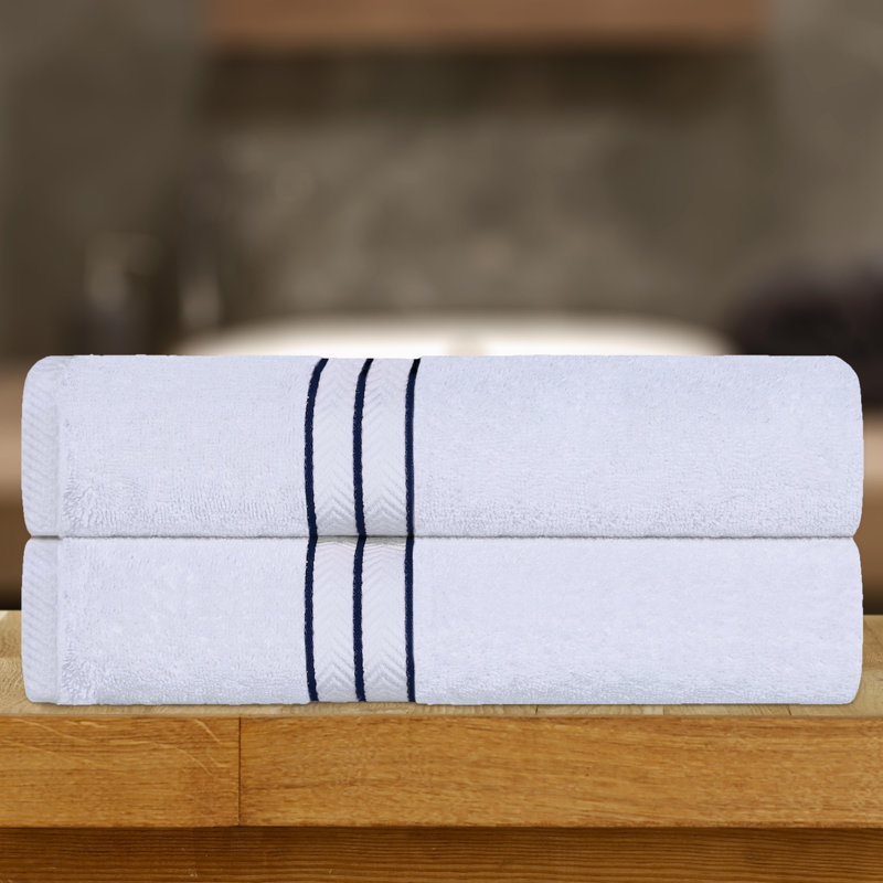 Ensemble de draps de bain en coton turc 2 pièces Hotel, très moelleux et luxueux, Bleu marine / blanc
