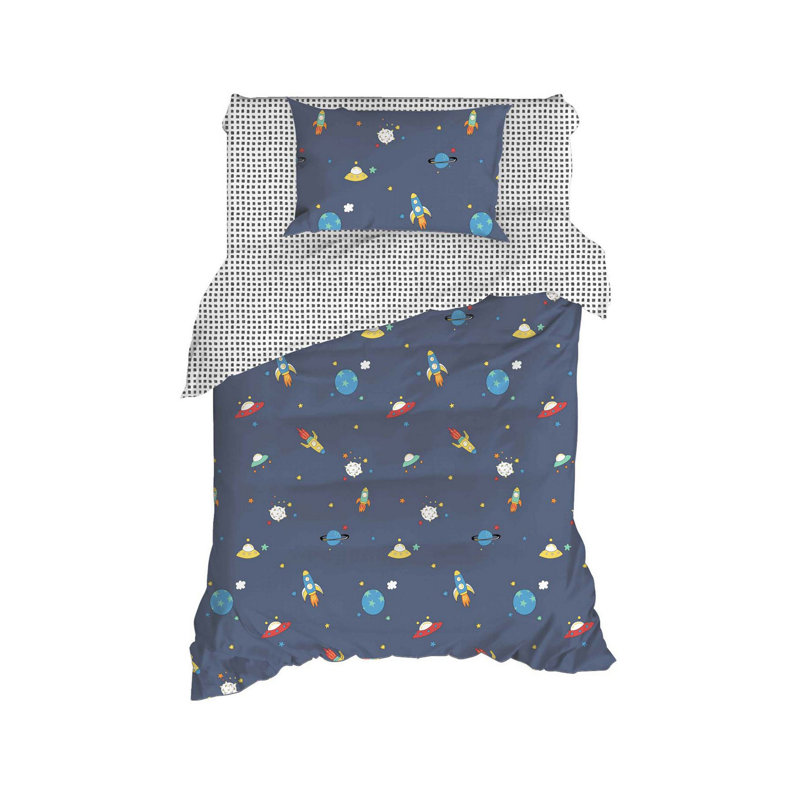 Quilt Cover Set, Dark Blue, (Duvet) & 31 x 31 (Pillowcase) | 65% Cotton / 35% Polyester, 120 Thread Count | Machine Washable, Button Closure for Duvet & Envelope for Pillow | Cozy & Stylish Bedding