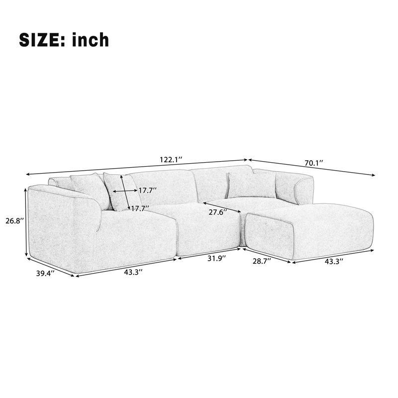 Boneless Luxury Sofa, Gray Polyester
