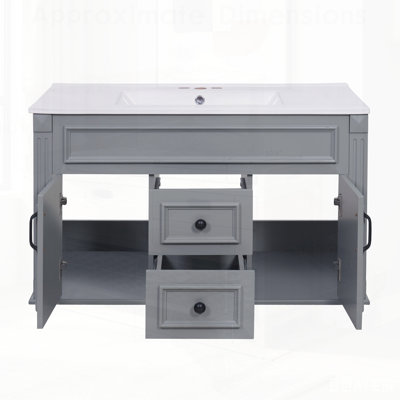Armoire de salle de bain murale avec lavabo en céramique et tiroirs, meuble-lavabo simple de style français avec charnières à fermeture douce