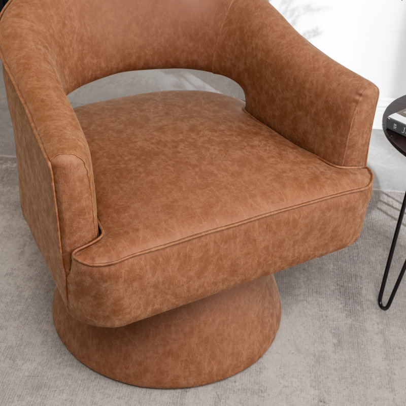 Kenzlee Upholstered Swivel Barrel Chair, Brown Polyester