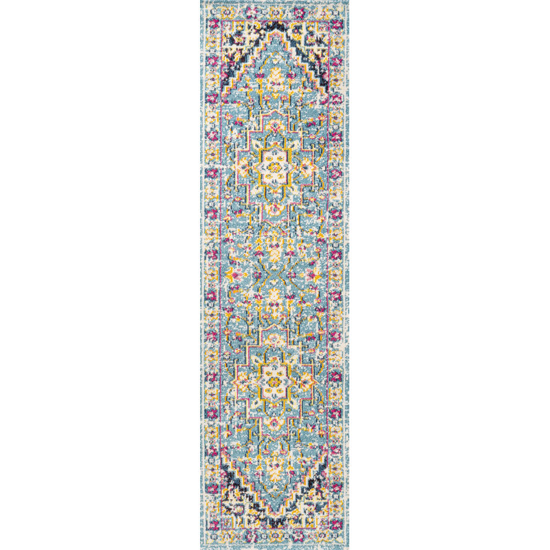 Eugena Geometric Medallion Blue/Multi Rug, Runner 2'3" x 8'