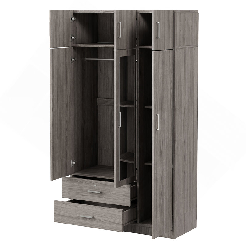 Armoire à miroir 3 portes avec 2 tiroirs et armoire supérieure, Grey