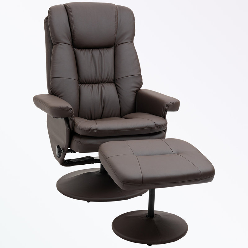 Nelsa Faux Leather Swivel Recliner, Brown