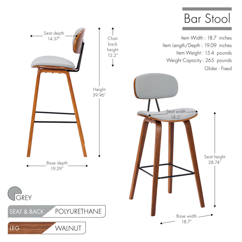 Tabouret de bar 28,74 po Parkville, Polyuréthane gris