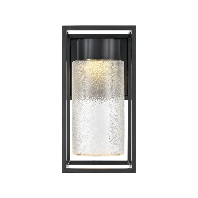Applique murale d'extérieur 1 lumière DEL noire intégrée avec verre texturé, H 15,16 po x l 7,68 po x P 9 po