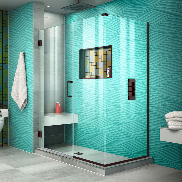 Unidoor Plus 48" W x 30.375" D x 72" H Frameless Pivot Rectangle Shower Enclosure with Fixed Panel