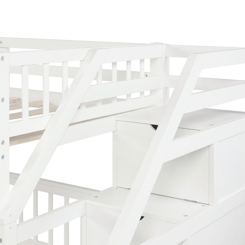 Lit simple mezzanine sur lit double avec escalier, cadre de lit, Blanc