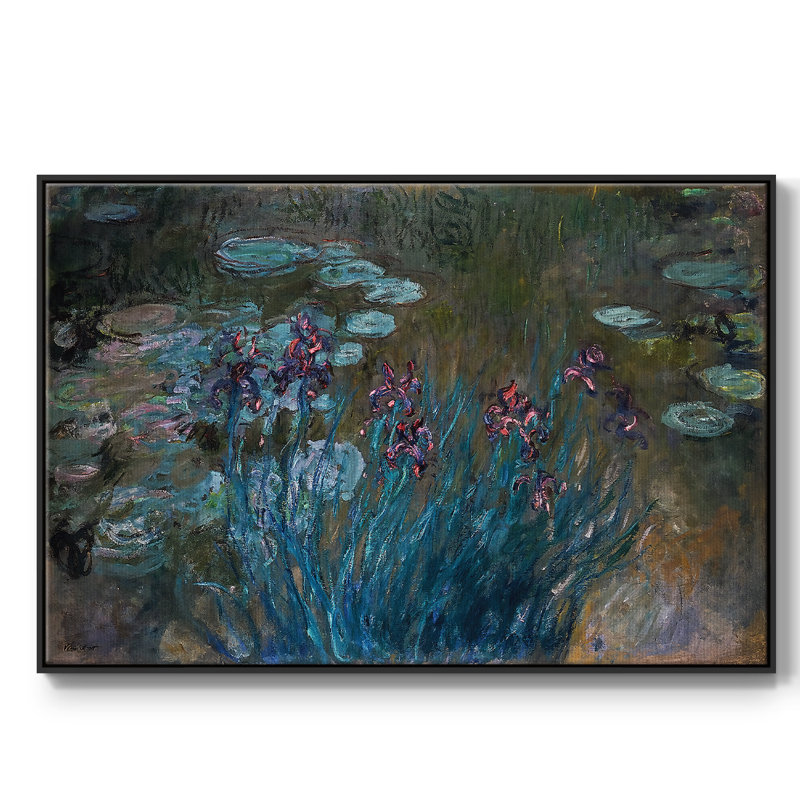 Iris et eau sur toile, H 41 po x l 27 po x P 2 po, Noir
