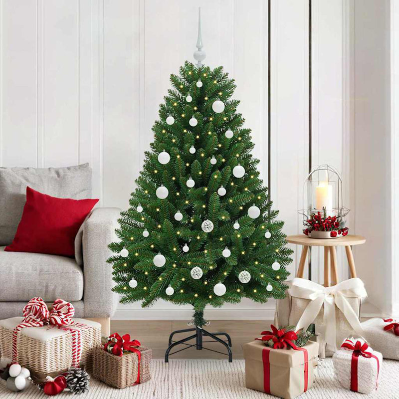 Artificial Christmas Tree with Stand Green PVC and Metal, Green, 300 cm, with Leds & Pink Balls